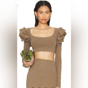 Tularosa long sleeve crop top Green Maeve Top in Iced Coffee with ruffles size S